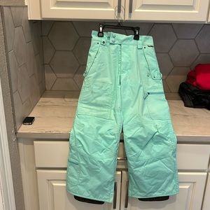 Girls, Burton snowboard, pants and coat.